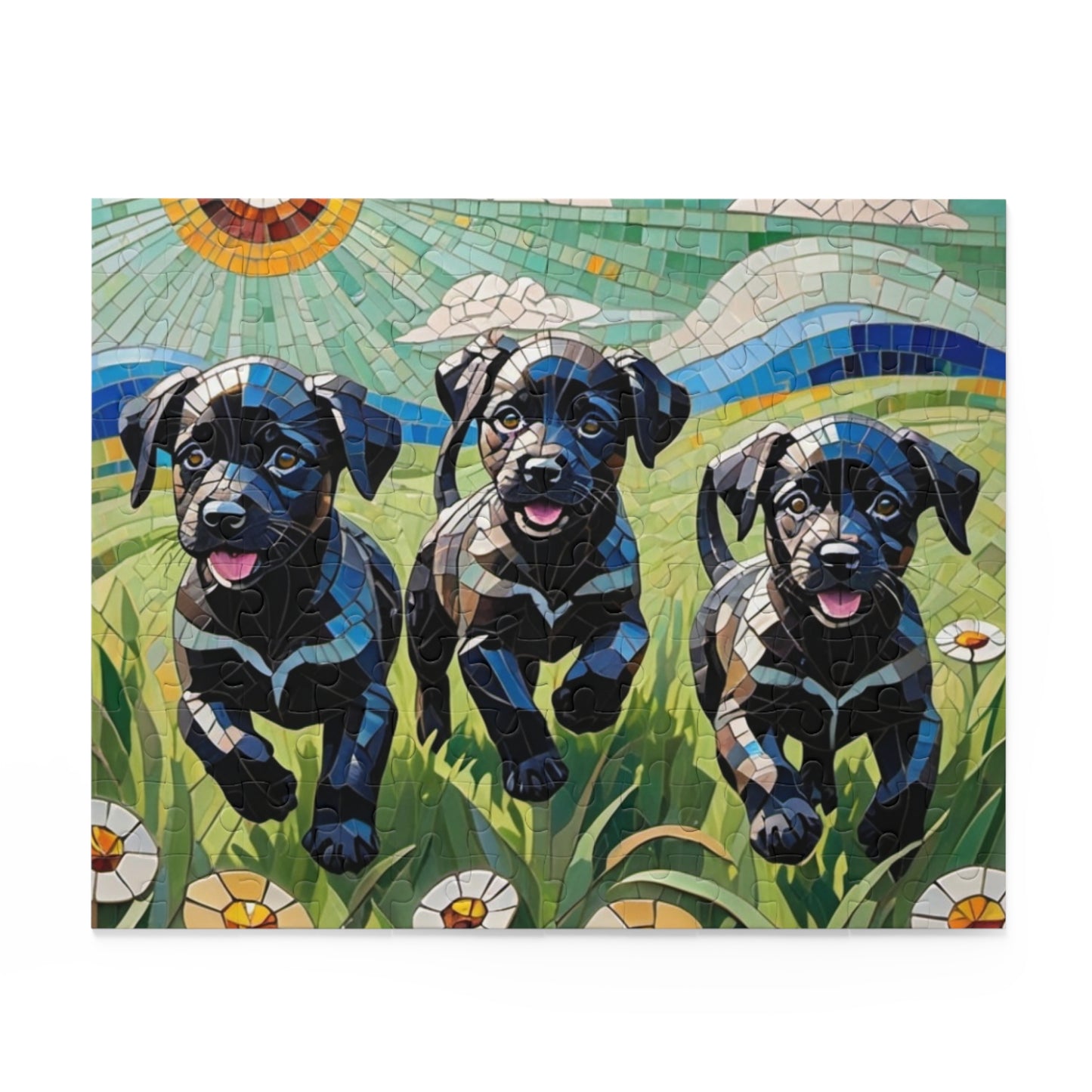 Fun Puppy Jigsaw Puzzle for the whole Family.  Lab Puppies Mosaic.  Available in 3 sizes.