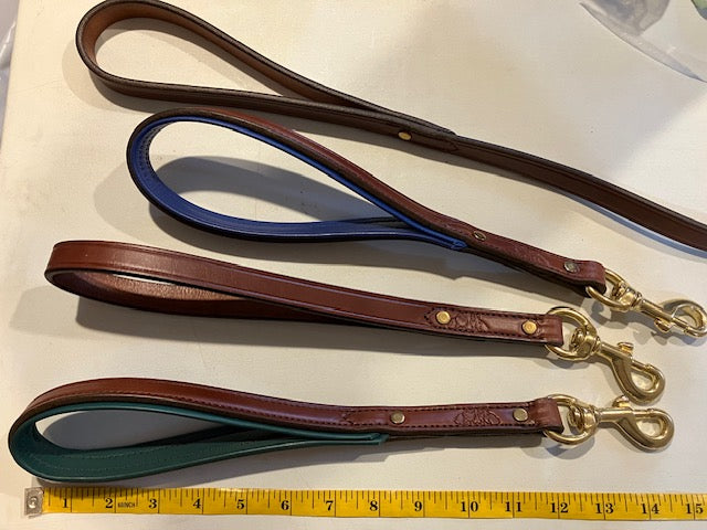 Amish Made Luxury Leather Training Leads - 1 Foot or 3 Feet - Padded Handle & Brass Hardware