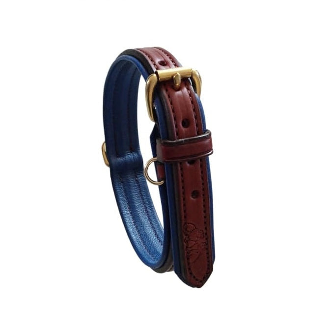 Amish Made Luxury Leather Dog Collar - Havana Brown with Hunter Green or Royal Blue Pebble Leather Lining