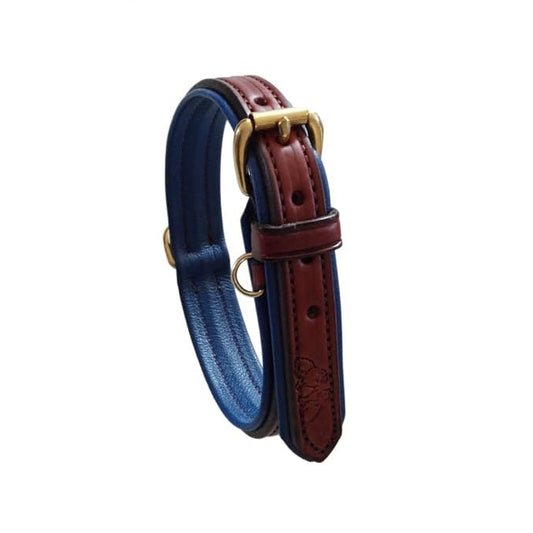 Amish Made Luxury Leather Dog Collar - Havana Brown with Hunter Green or Royal Blue Pebble Leather Lining