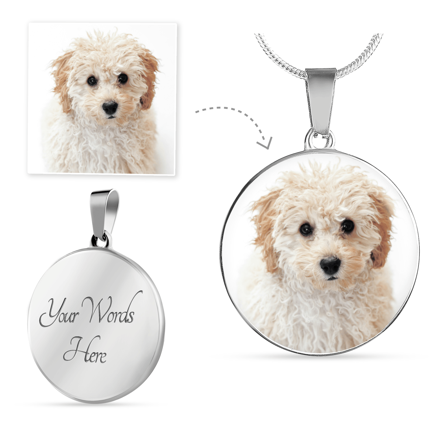"Eternal Bond: Personalized Photo & Message Circle Pendant – Cherish Your Beloved Dog Forever with Custom Engraving"