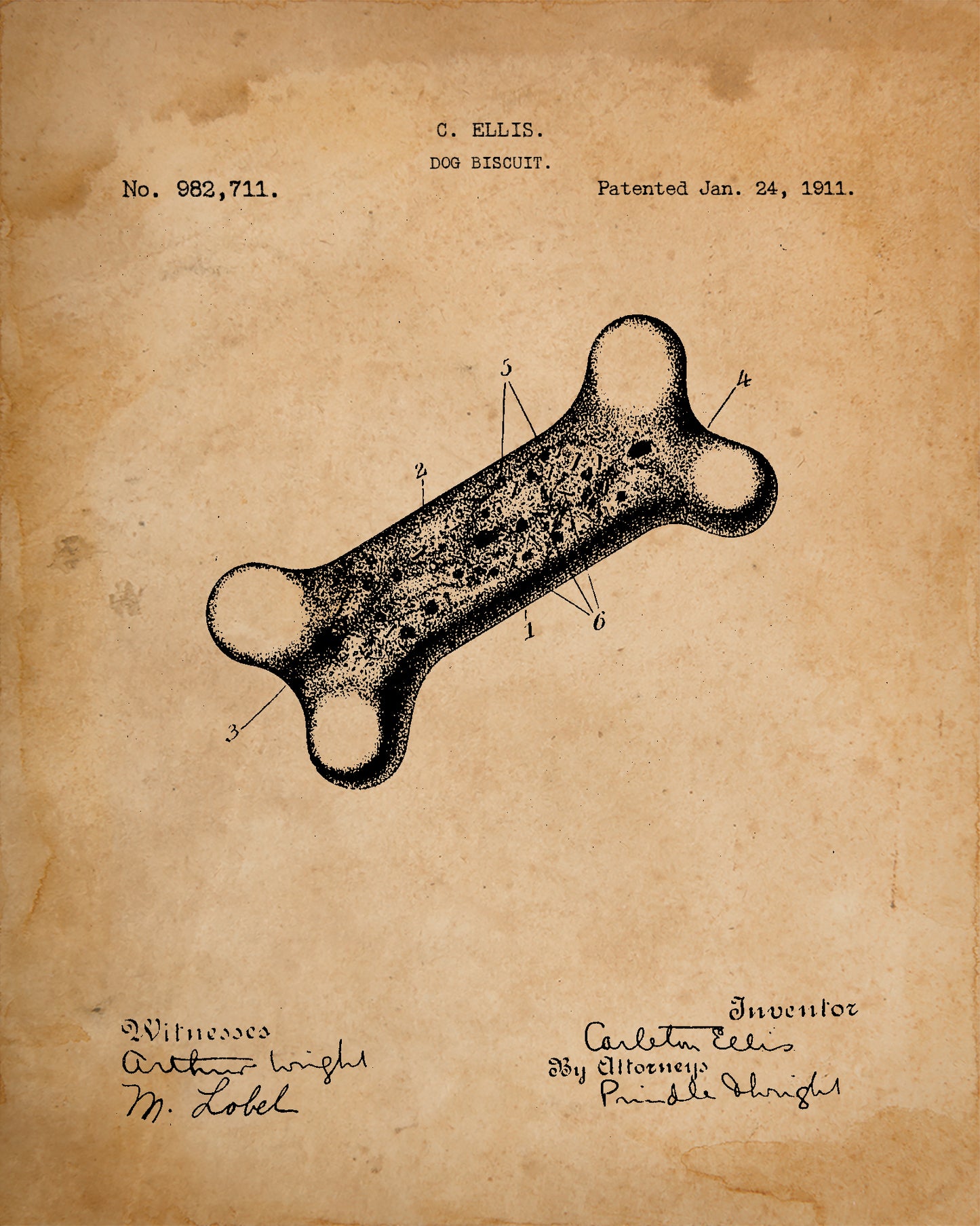 Set of 4 Patent Prints - Dog Collar, Harness, Biscuit & Dog House - 1869 - 1927