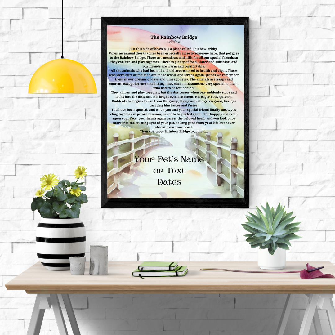 The Rainbow Bridge - Beautiful Art Print Customized with your Pet's Name(s), Text, Date - Ready to Frame 8" x 10" as a Beautiful Memorial