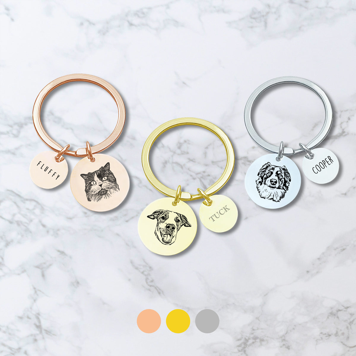 Custom Pet Charm Keychain - Engraved Photo & Name -