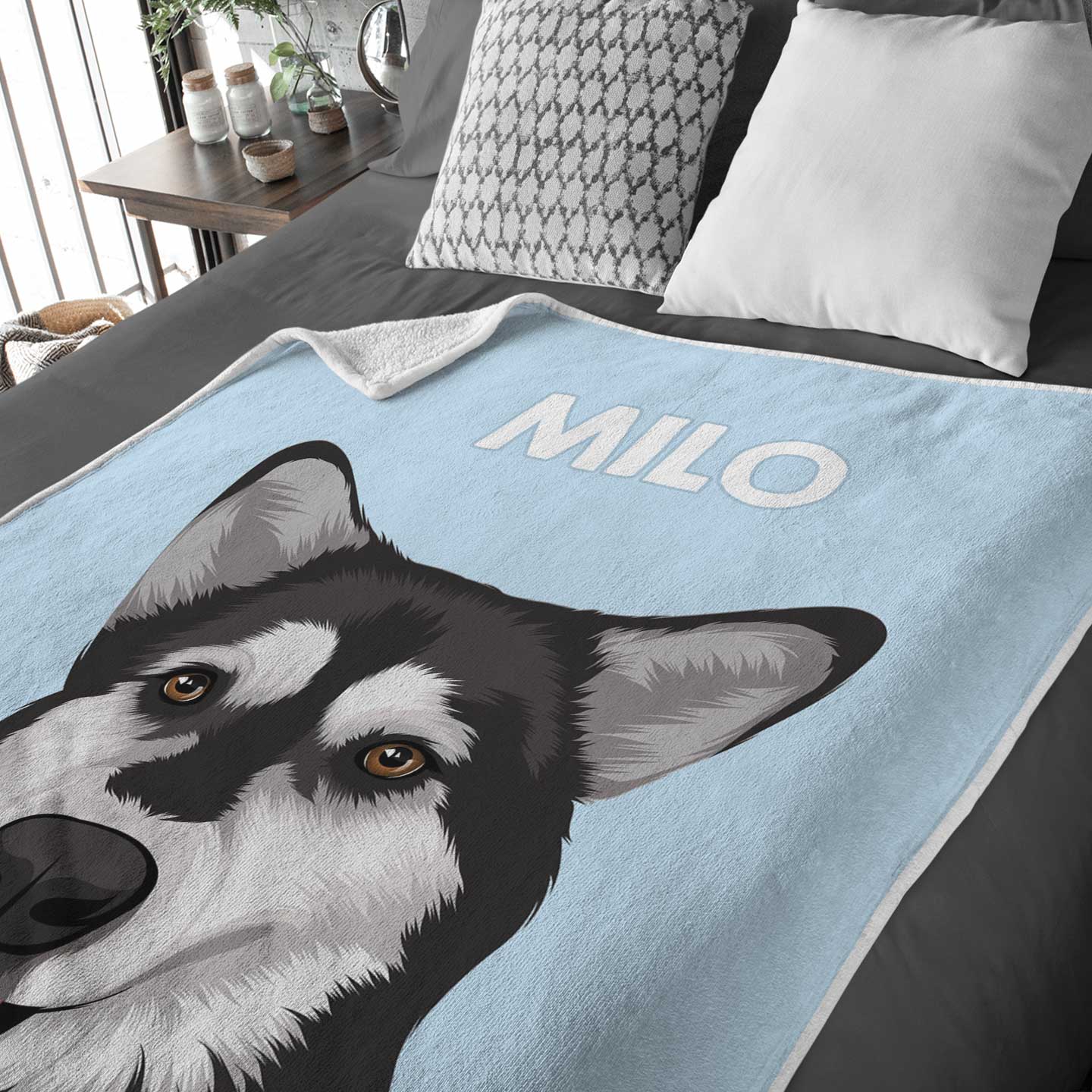 Custom Dog Portrait Blanket - Send a Photo and our Artist will create it for you.