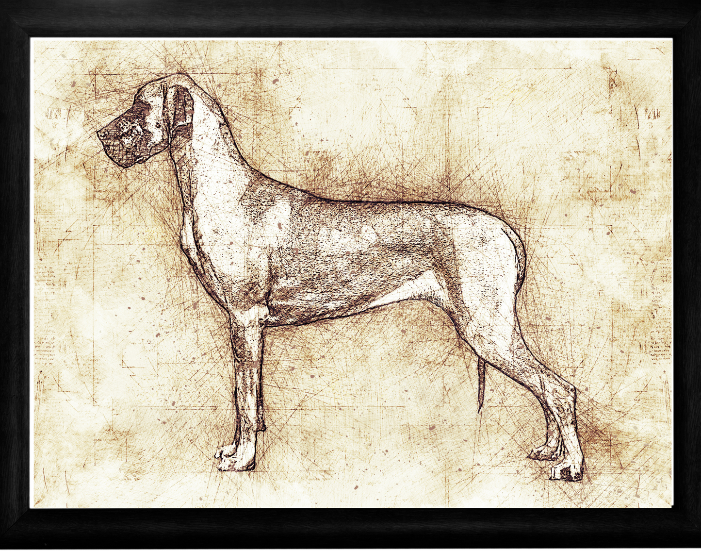 Great Dane Art Print - Da Vinci style Sketch - 11 x 14" UNFRAMED Print