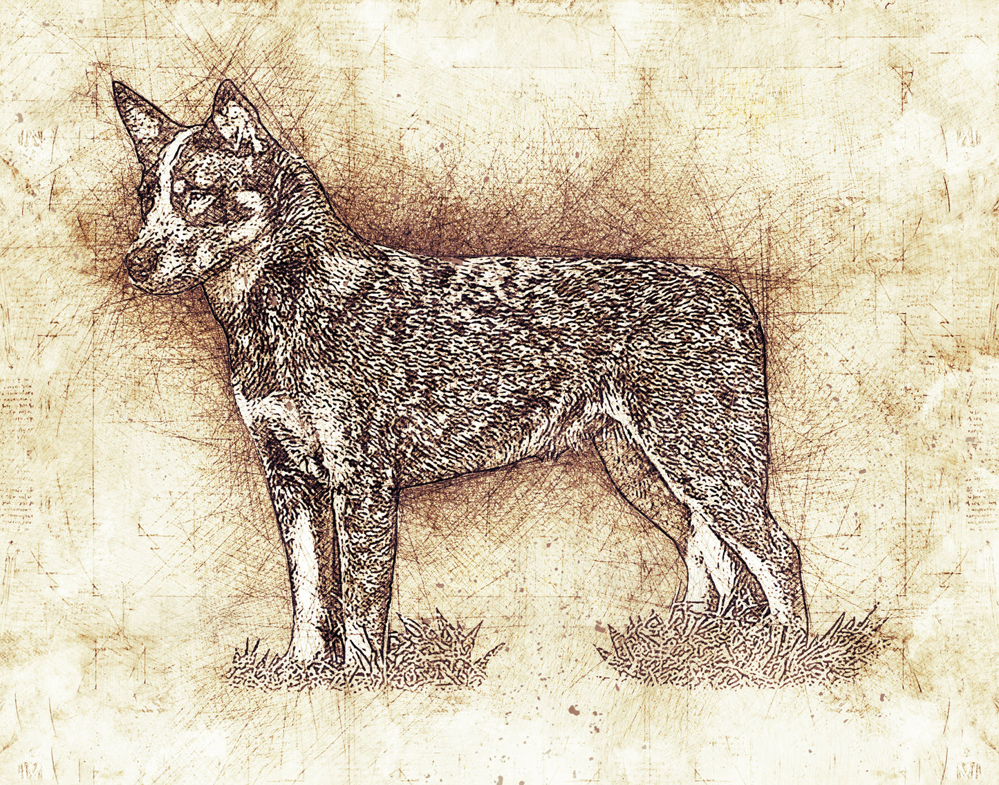 Australian Cattle Dog - Heeler - Da Vinci Style Art - 11 x 14" UNFRAMED