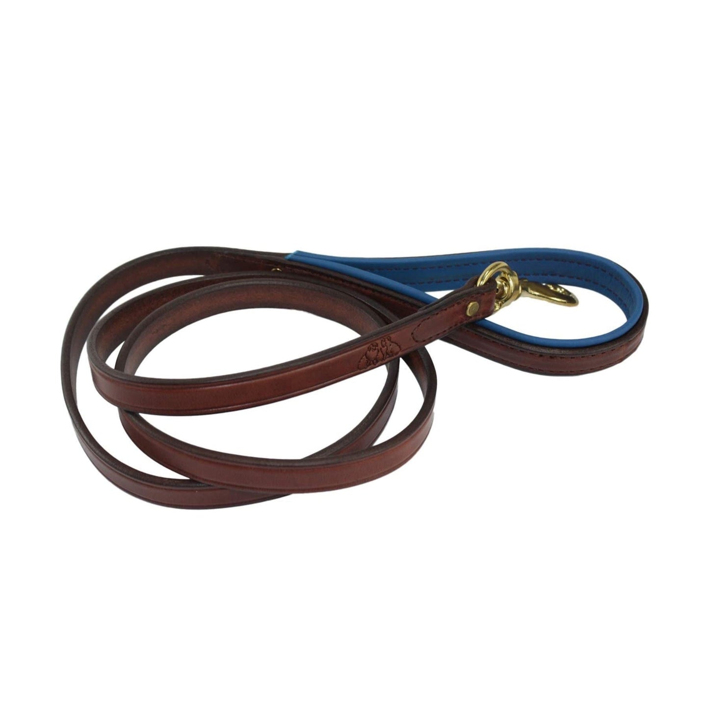 Amish Made Leather Dog Leash - 6 Ft. Length - Padded Handle for Comfort - Domestic Cow Hide and Royal Blue Soft Pebble leather padding.