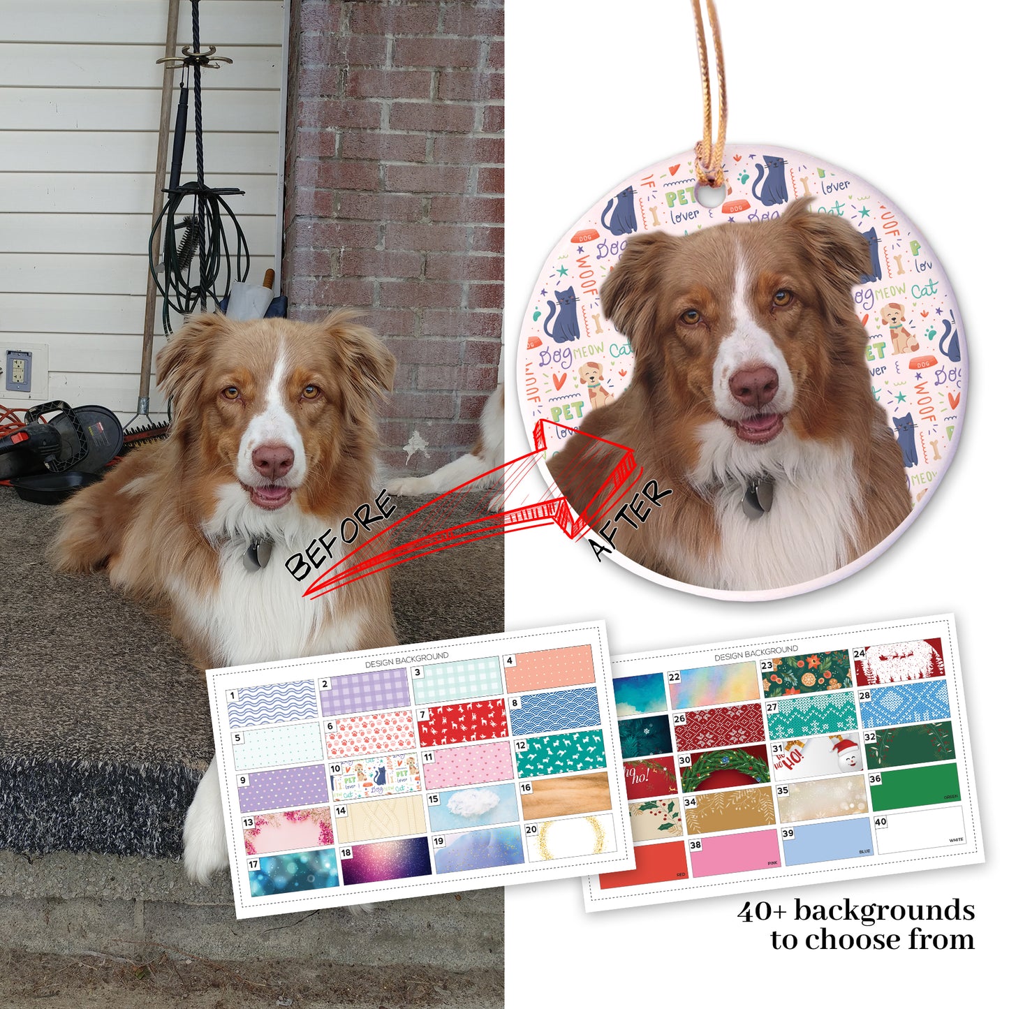 Pet Ornament -Customizable - Personalized - Photo Ornament - Great Gift, Pet Memorial, Family Portrait (Square)