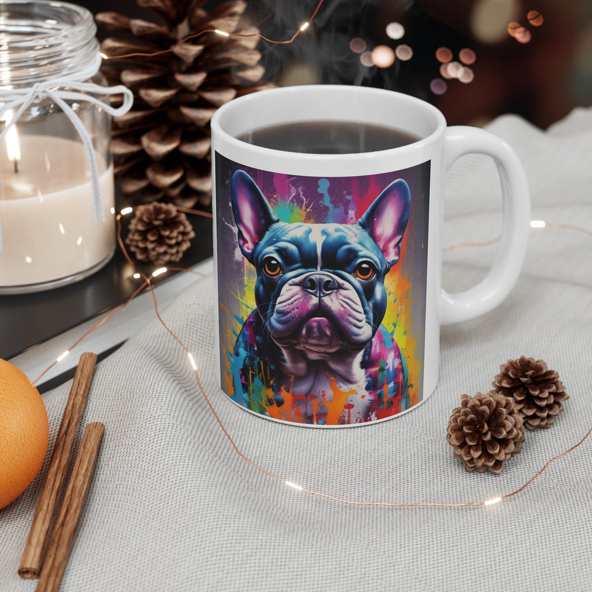 Graffiti Style French Bulldog Ceramic Mug, (11oz, 15oz)