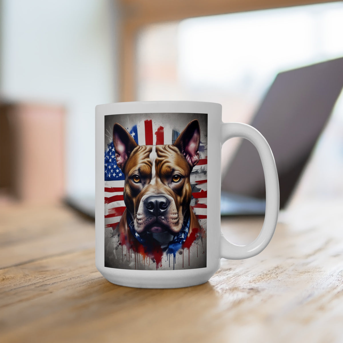 Patriotic PitBull Portrait Ceramic Mug, (11oz, 15oz)