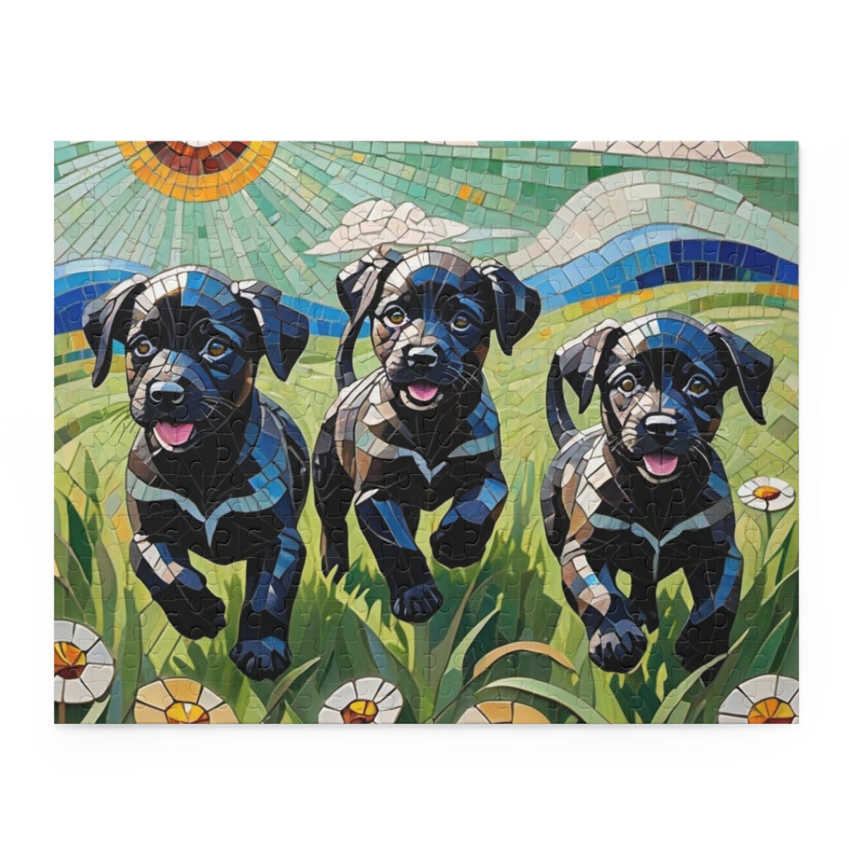 Fun Puppy Jigsaw Puzzle for the whole Family.  Lab Puppies Mosaic.  Available in 3 sizes.