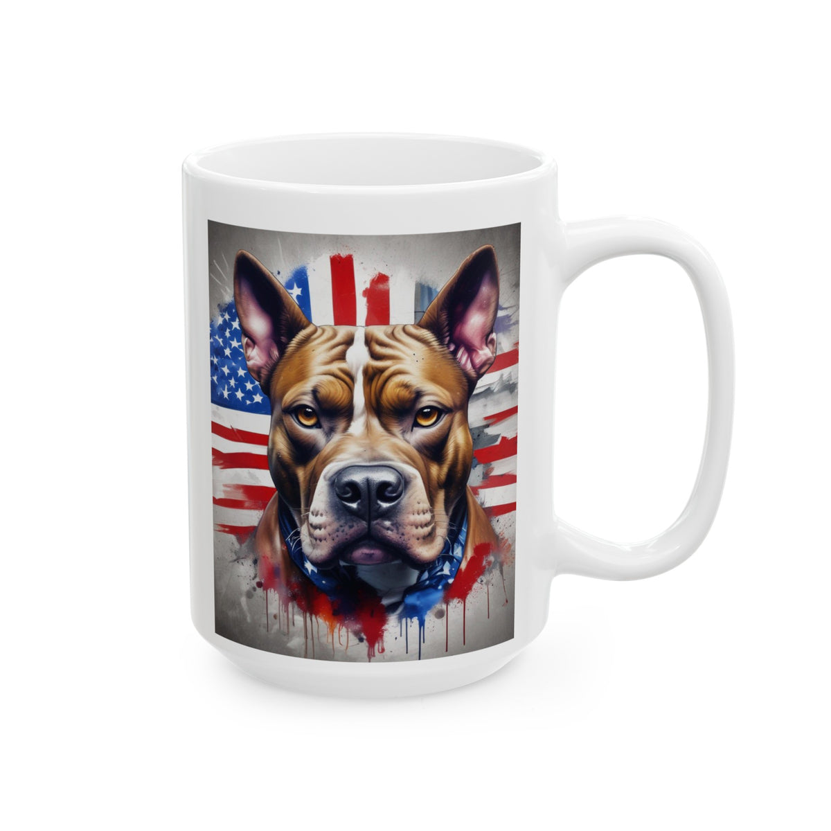 Patriotic PitBull Portrait Ceramic Mug, (11oz, 15oz)