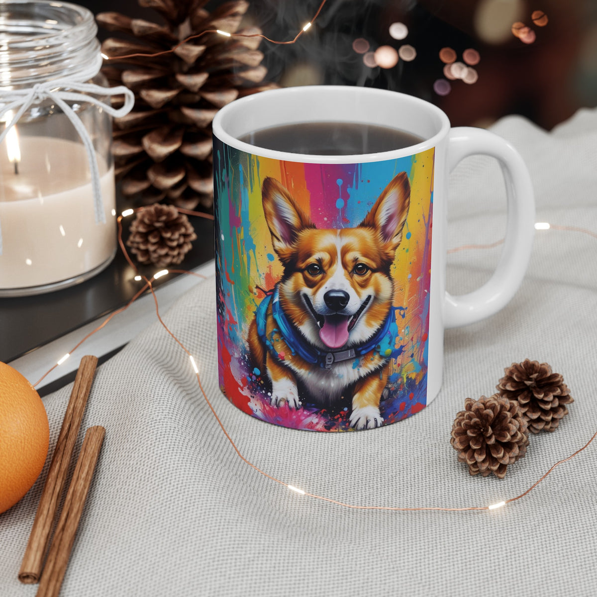 Graffiti Style Corgi Ceramic Mug, (11oz, 15oz)