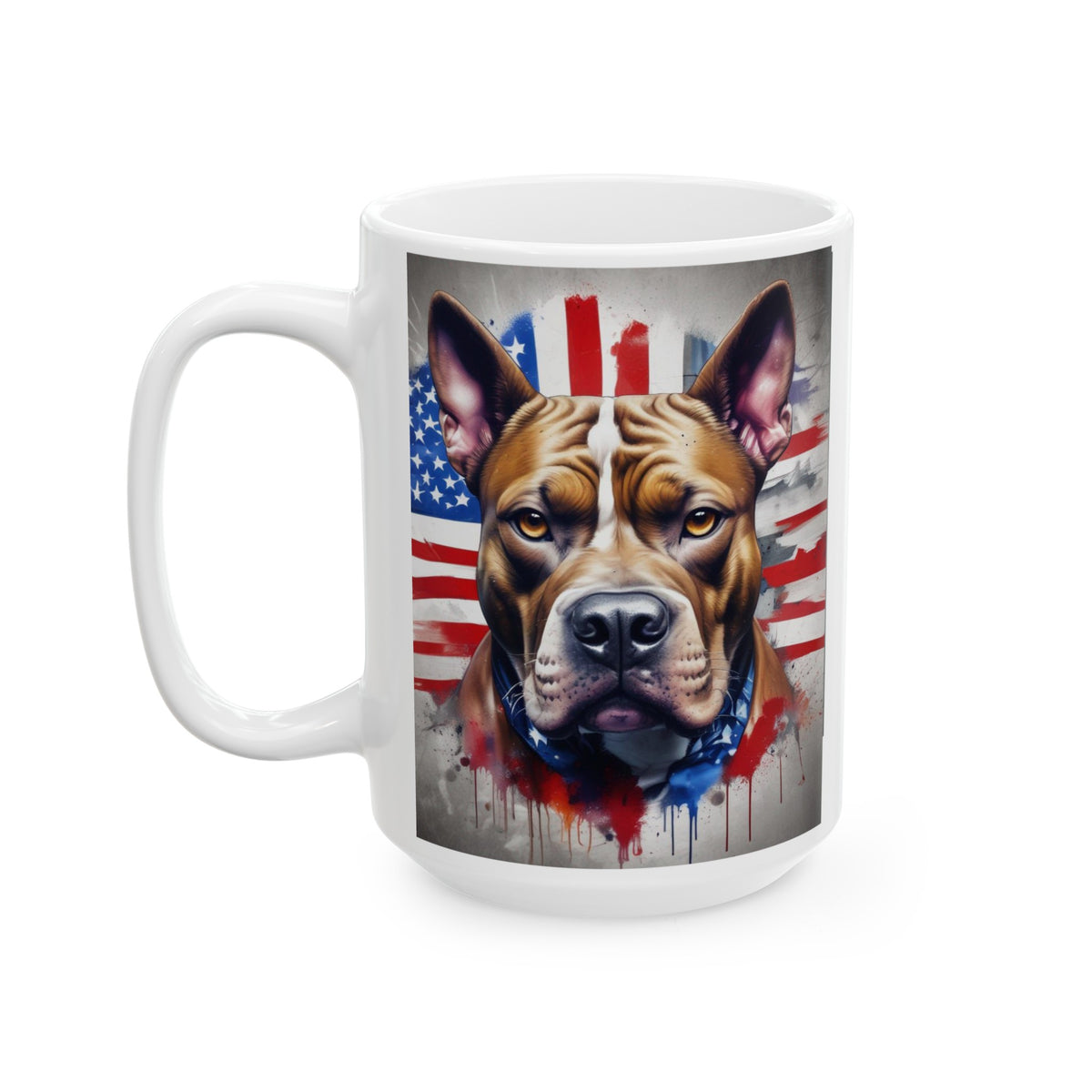 Patriotic PitBull Portrait Ceramic Mug, (11oz, 15oz)