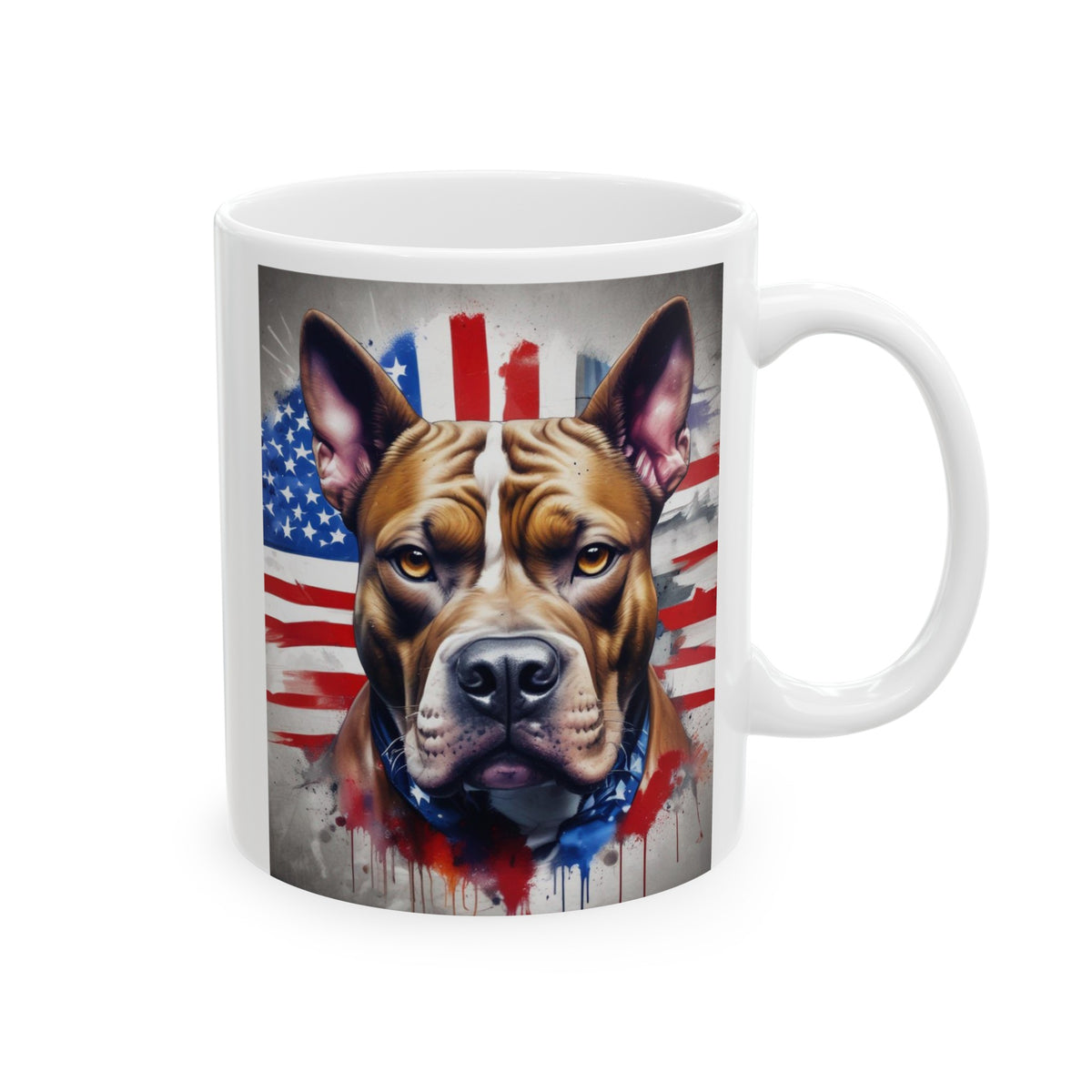 Patriotic PitBull Portrait Ceramic Mug, (11oz, 15oz)