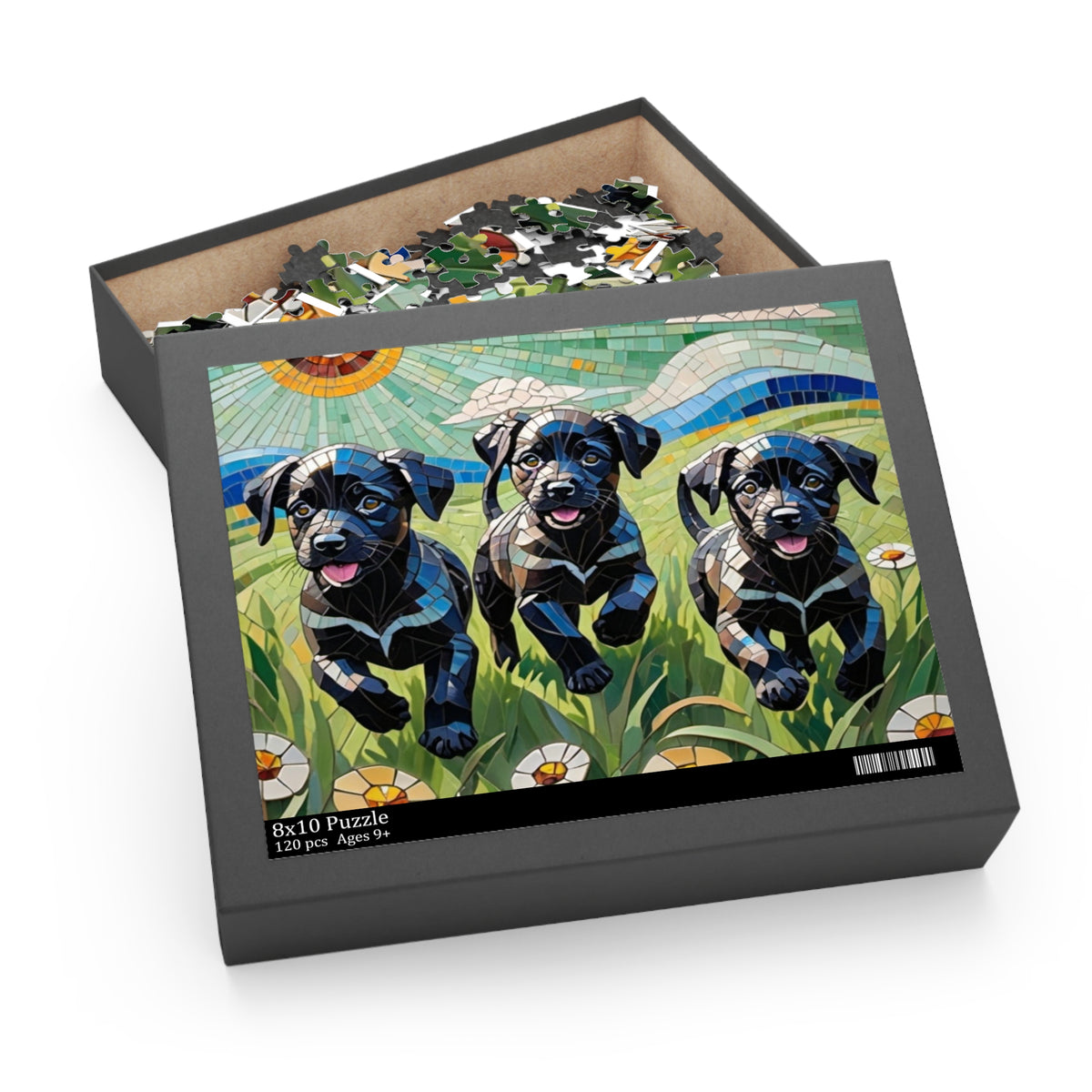 Fun Puppy Jigsaw Puzzle for the whole Family.  Lab Puppies Mosaic.  Available in 3 sizes.