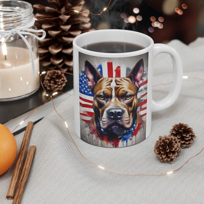 Patriotic PitBull Portrait Ceramic Mug, (11oz, 15oz)
