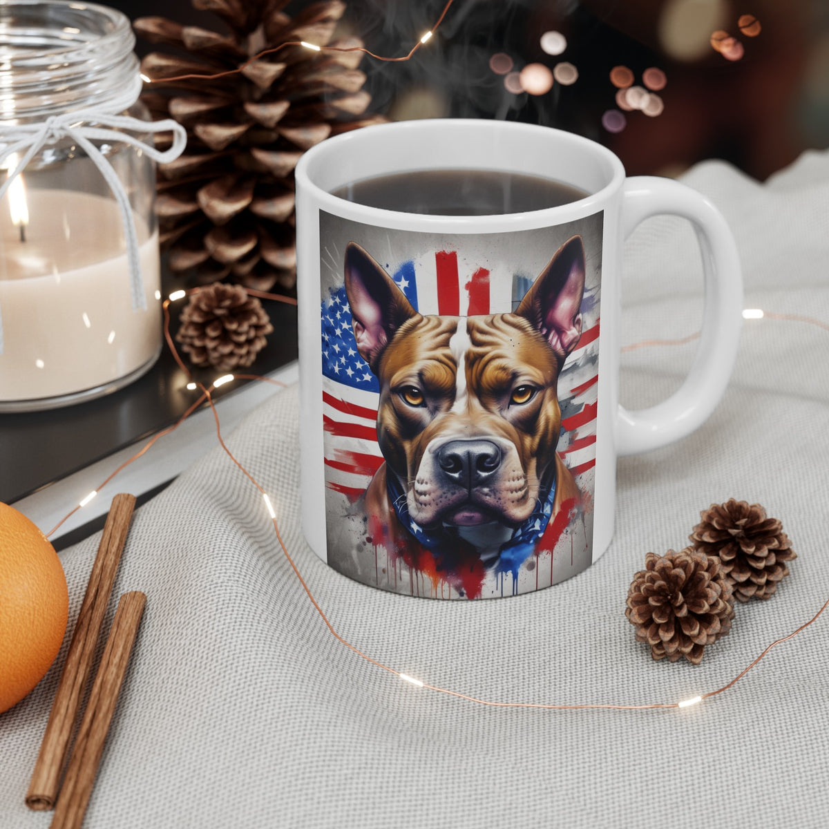 Patriotic PitBull Portrait Ceramic Mug, (11oz, 15oz)