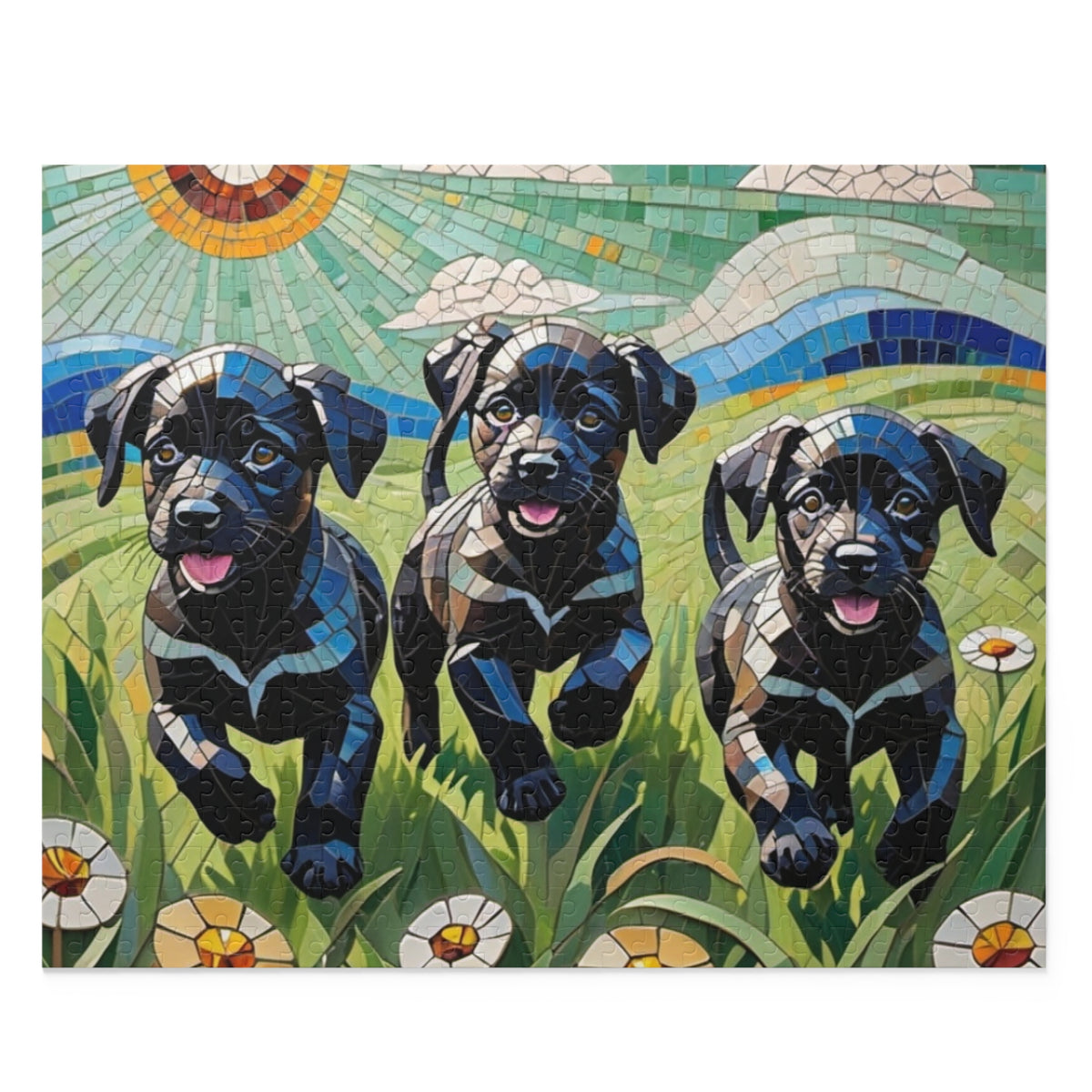 Fun Puppy Jigsaw Puzzle for the whole Family.  Lab Puppies Mosaic.  Available in 3 sizes.