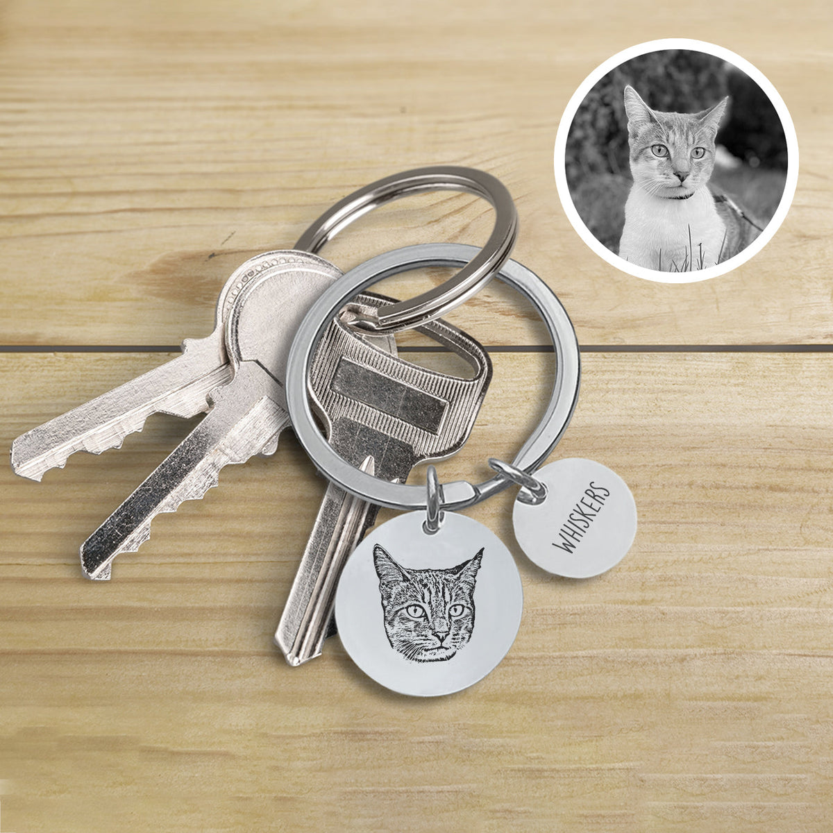 Custom Pet Charm Keychain - Engraved Photo & Name -