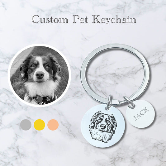 Custom Pet Charm Keychain - Engraved Photo & Name -