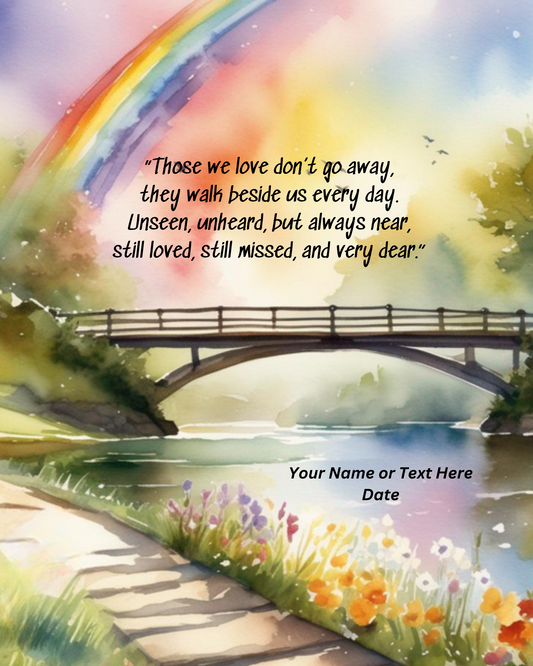 Rainbow Bridge Remembrance" - Customized Pet Memorial Print - 8" x 10" Unframed Print