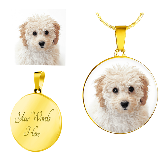"Eternal Bond: Personalized Photo & Message Circle Pendant – Cherish Your Beloved Dog Forever with Custom Engraving"