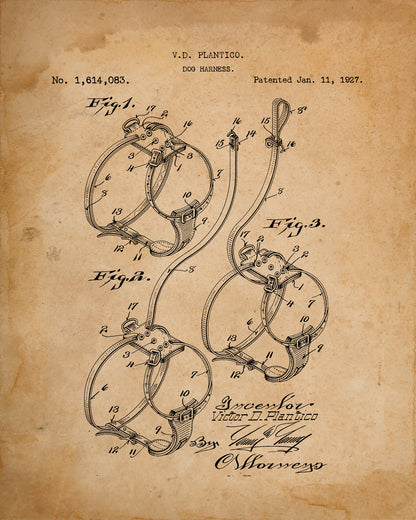 Set of 4 Patent Prints - Dog Collar, Harness, Biscuit & Dog House - 1869 - 1927