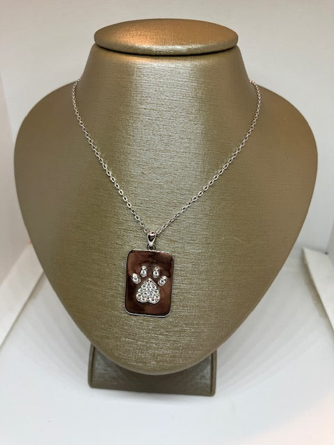 Crystal Paw Print Pendant - Sparkling Sterling Silver Gift for Animal Lovers