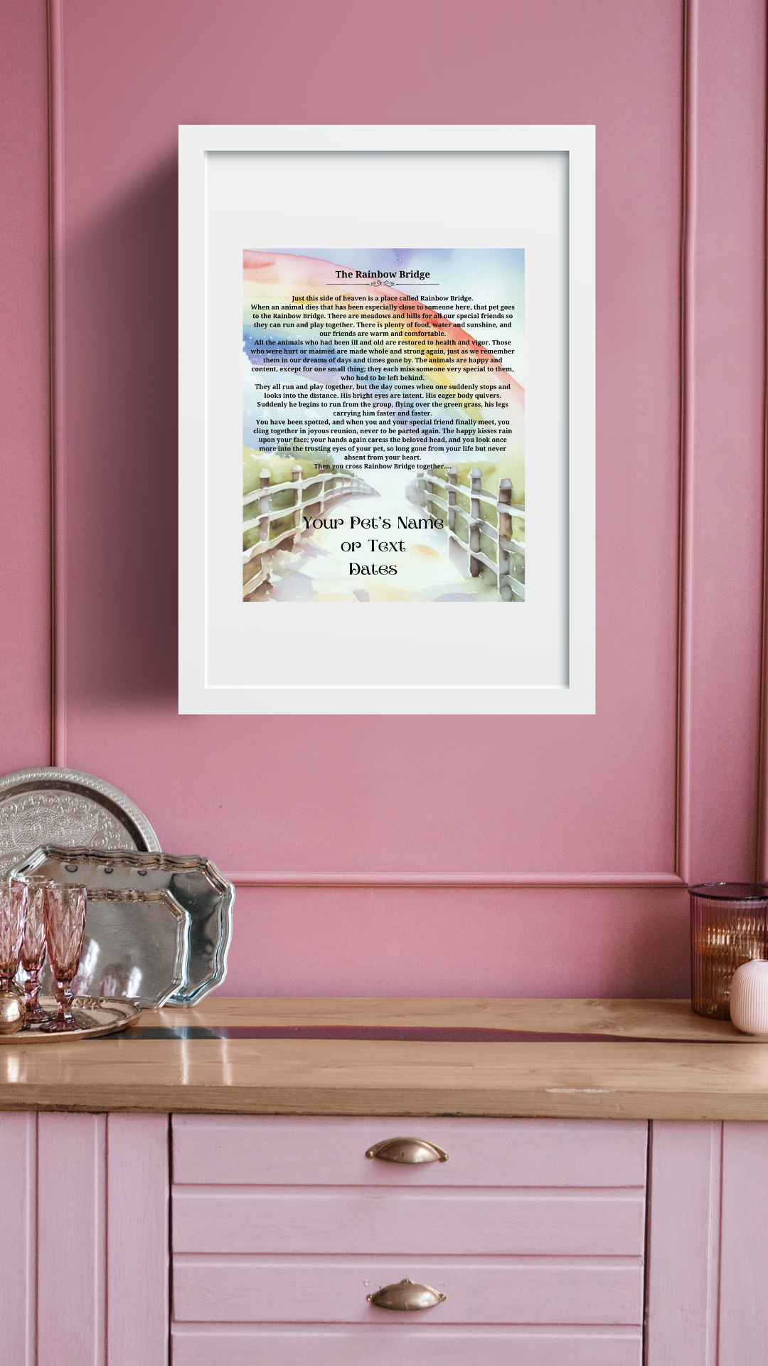 The Rainbow Bridge - Beautiful Art Print Customized with your Pet's Name(s), Text, Date - Ready to Frame 8" x 10" as a Beautiful Memorial