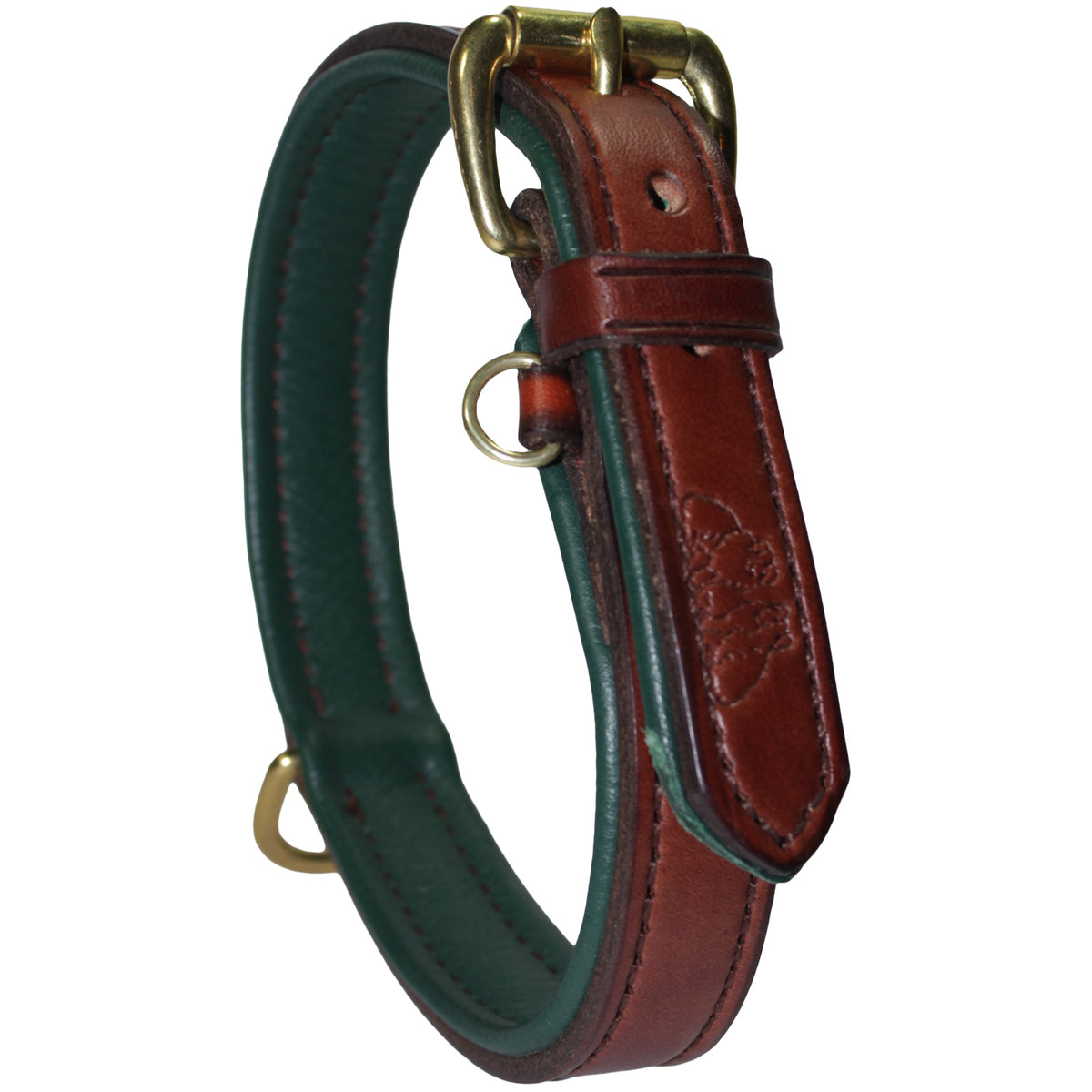 Amish Made Luxury Leather Dog Collar - Havana Brown with Hunter Green or Royal Blue Pebble Leather Lining