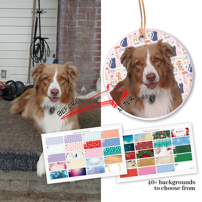 Pet Ornament -Customizable - Personalized - Photo Ornament - Great Gift, Pet Memorial, Family Portrait (Square)