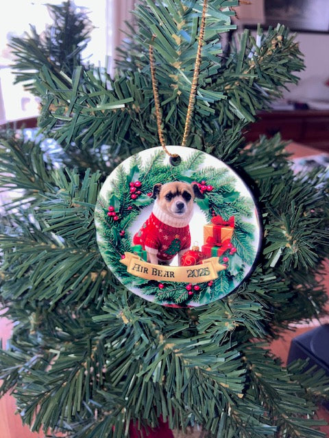 Ceramic Christmas Dog Ornament